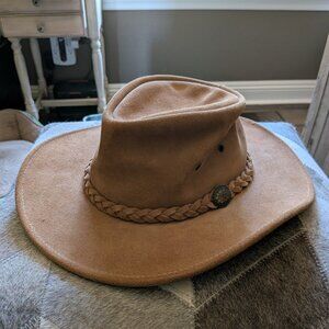 Henschel Hat Co. Brown Tan  leather/suede western cowboy hat UNISEX size LARGE